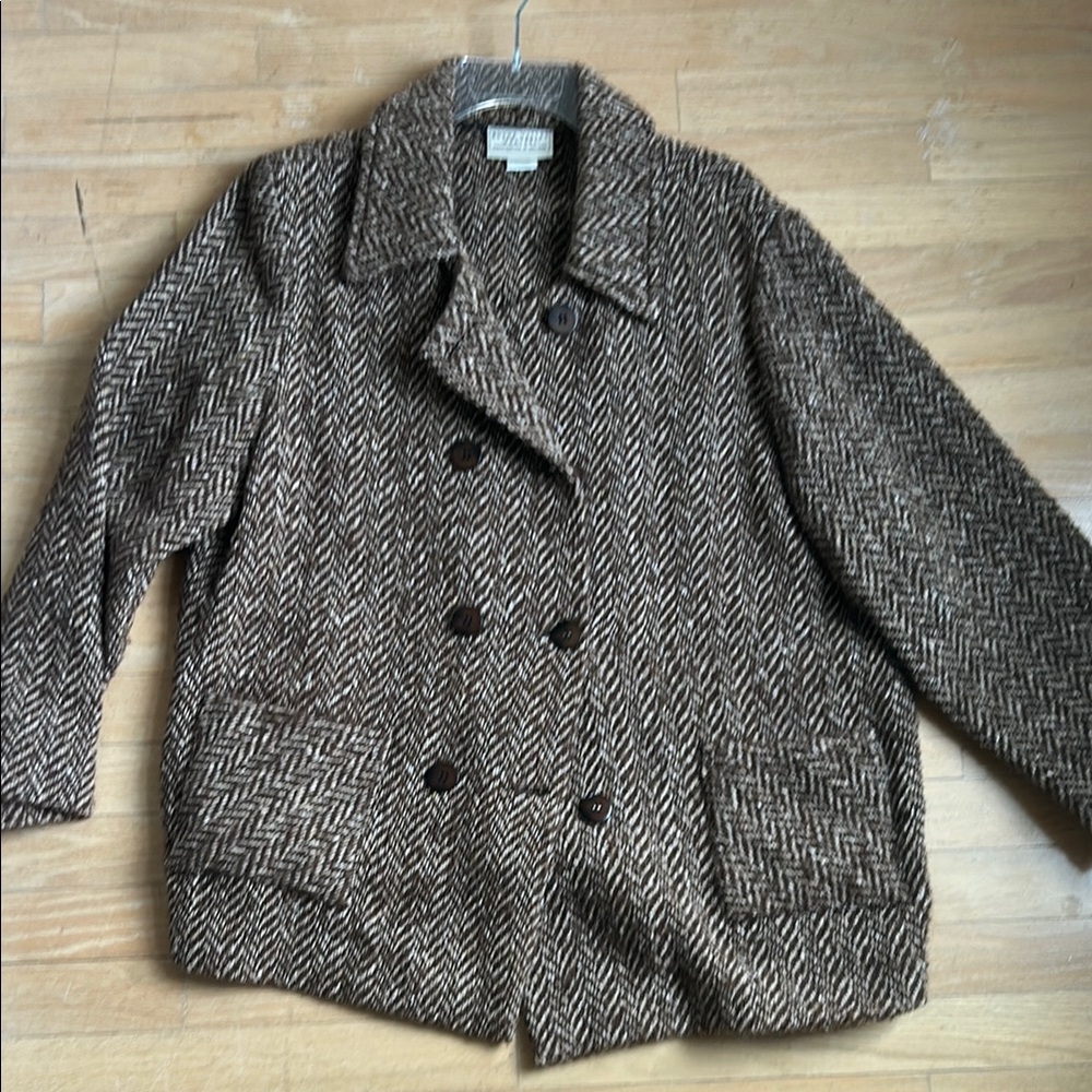 Brown Herringbone Pea Coat